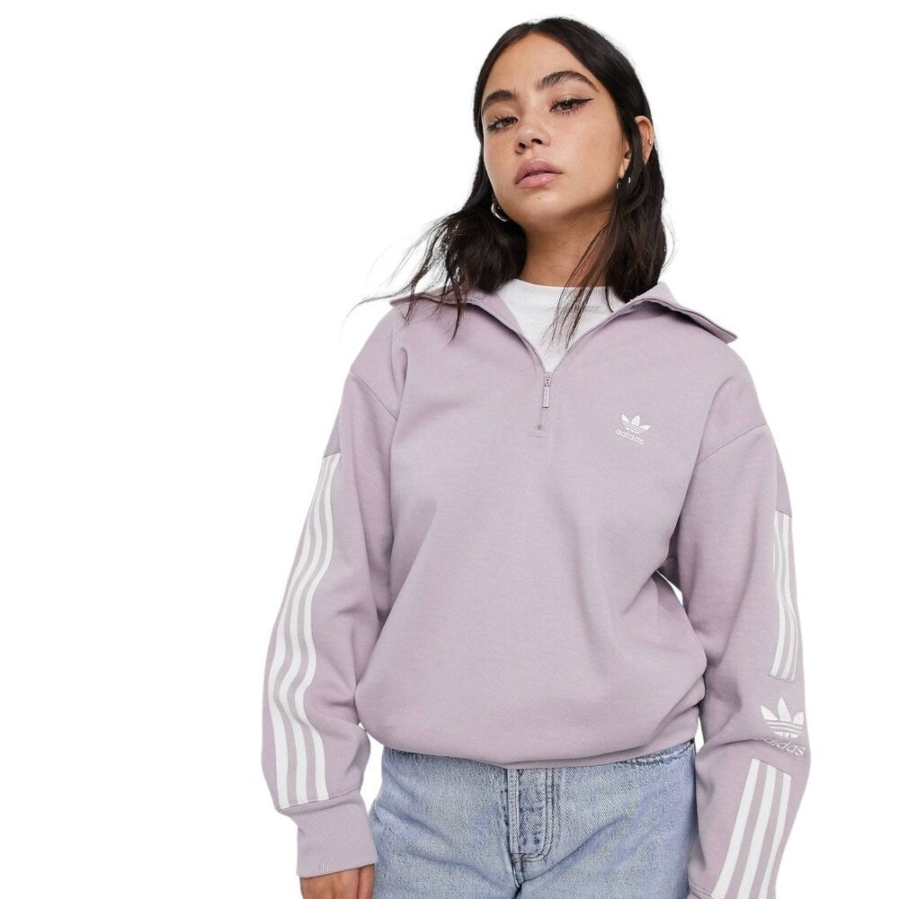 adidas Women's Purple Sweatshirt with White Stripes